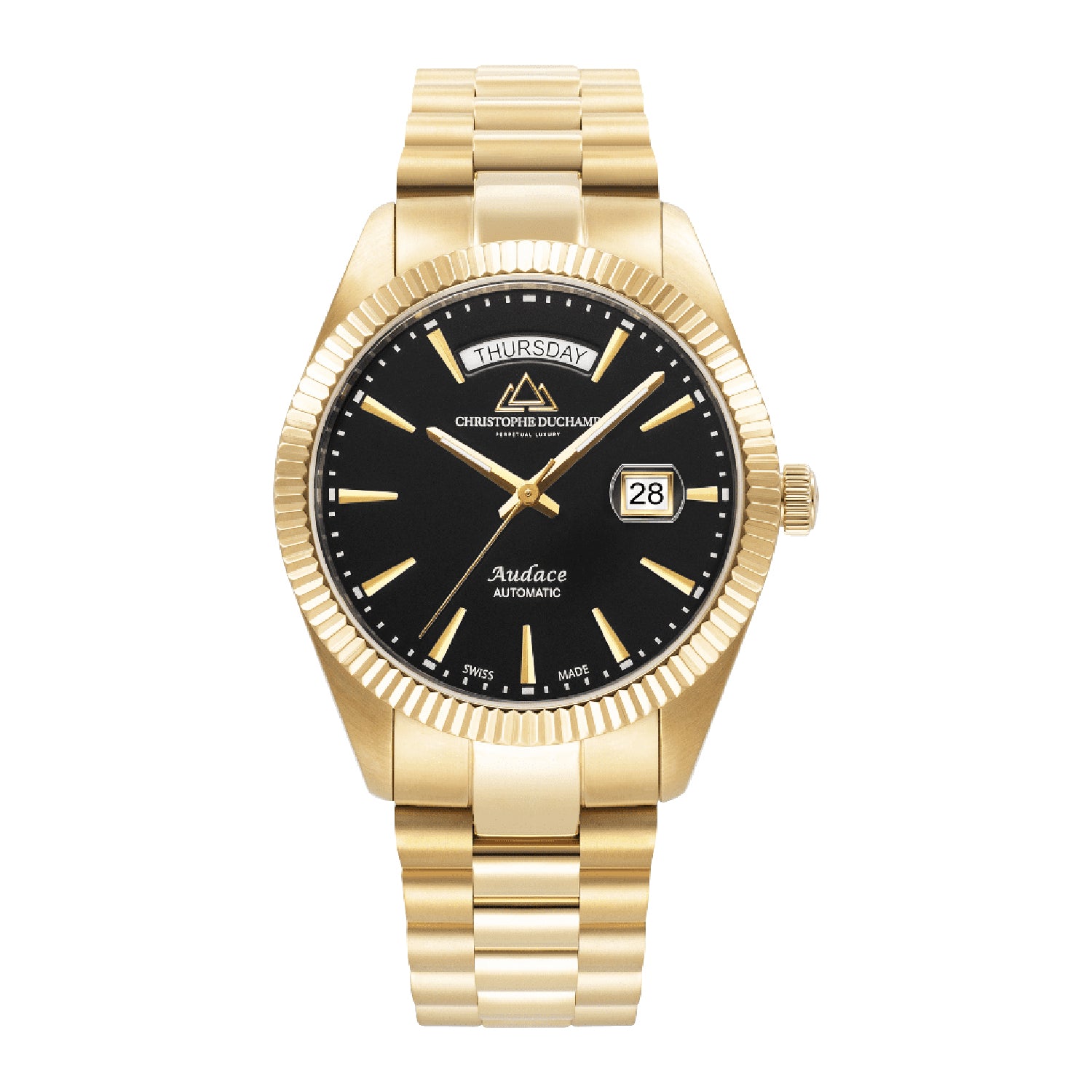 Christophe Duchamp AUDACE Swiss Made Automatic Movt. Black Dial 10 ATM WR Watch with Stainless Steel Chain Strap 7725917 0