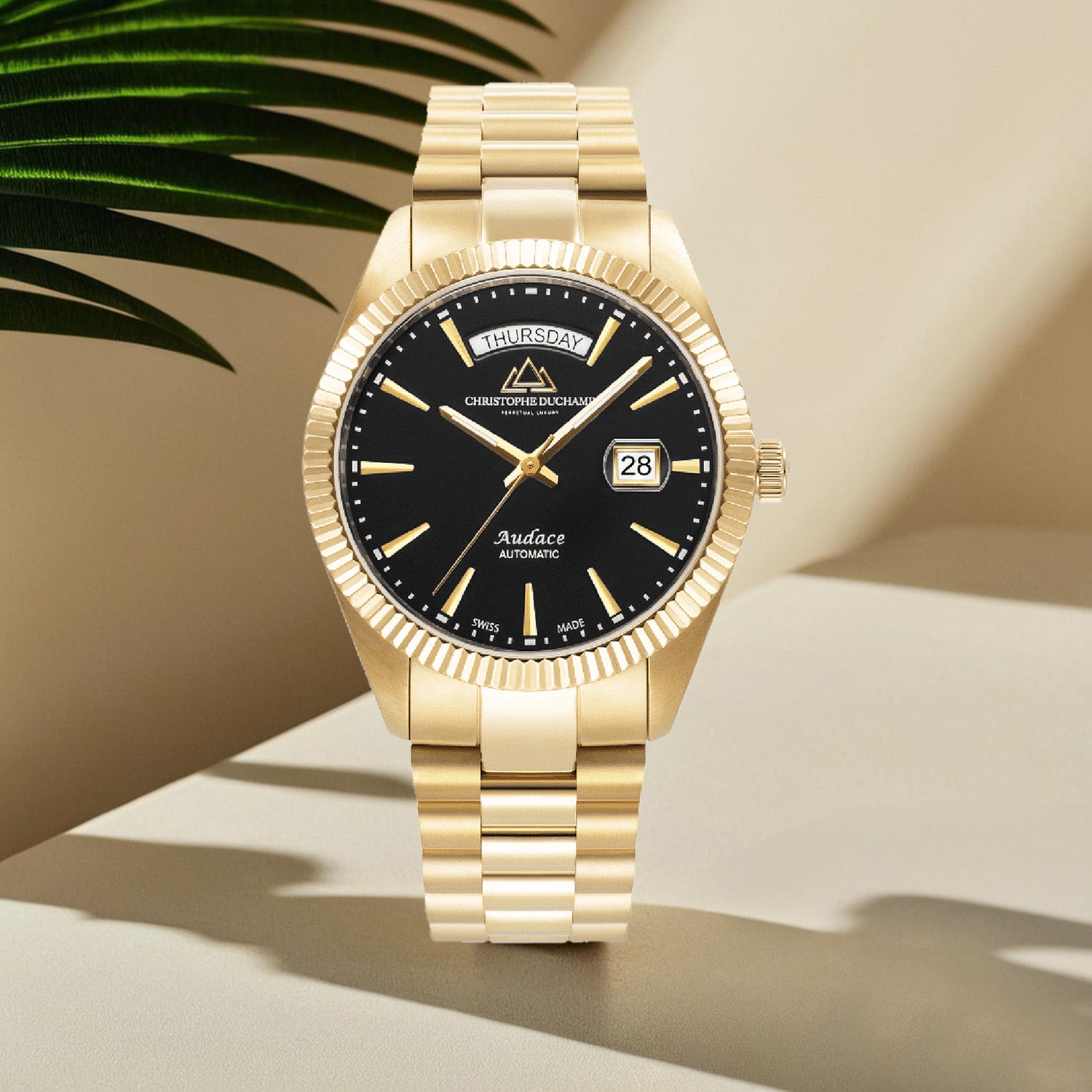 Christophe Duchamp AUDACE Swiss Made Automatic Movt. Black Dial 10 ATM WR Watch with Stainless Steel Chain Strap 7725917 2