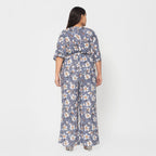 La Marey 100% Viscose Floral Pattern Ladies Jumpsuit (Size L) - Grey_7726942_1