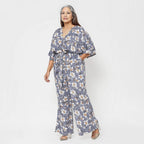 La Marey 100% Viscose Floral Pattern Ladies Jumpsuit (Size L) - Grey_7726942_10