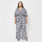 La Marey 100% Viscose Floral Pattern Ladies Jumpsuit (Size L) - Grey_7726942_11
