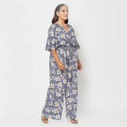 La Marey 100% Viscose Floral Pattern Ladies Jumpsuit (Size L) - Grey_7726942_2