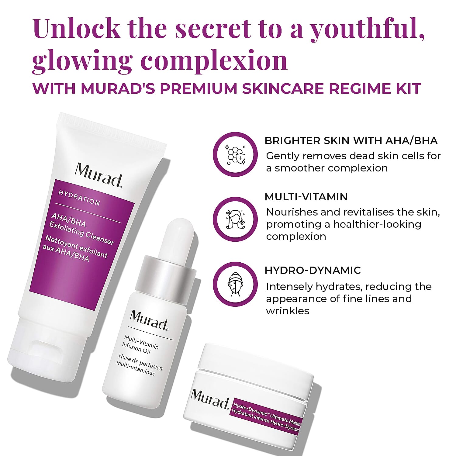 Murad Hydrate Trial Kit 3Pc (Incl. 60ml Exfoliating Cleanser, 15ml Moisture and 10ml Multi Vitamin Oil) 7728576 1