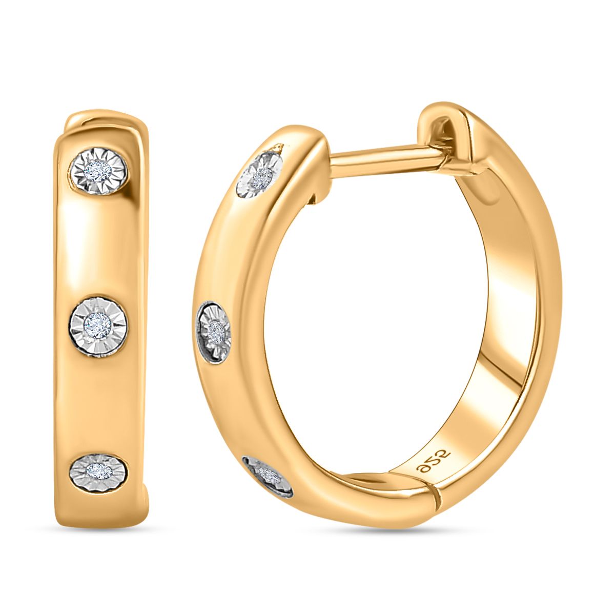 Designer Inspired - Diamond Hoop Earrings in Yellow Gold Overlay Sterling Silver 7729418 0
