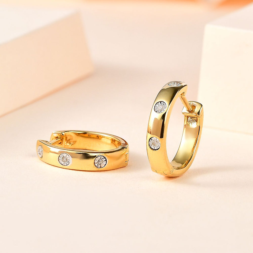Designer Inspired - Natural Diamond Hoop Earrings in Yellow Gold Plated Sterling Silver_7729418_1