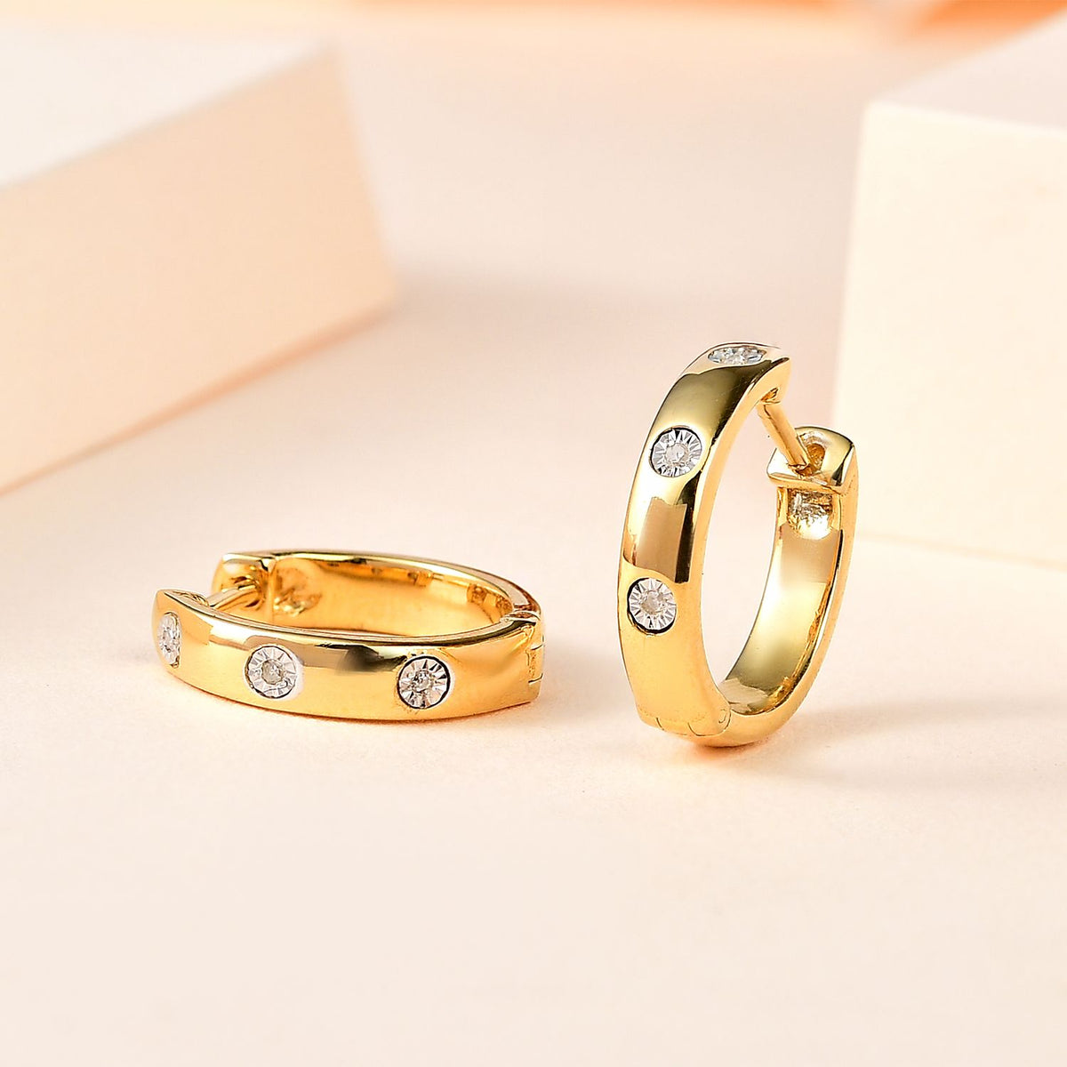 Designer Inspired - Diamond Hoop Earrings in Yellow Gold Overlay Sterling Silver 7729418 2