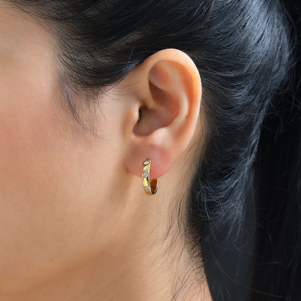 Designer Inspired - Diamond Hoop Earrings in Yellow Gold Overlay Sterling Silver 7729418 3