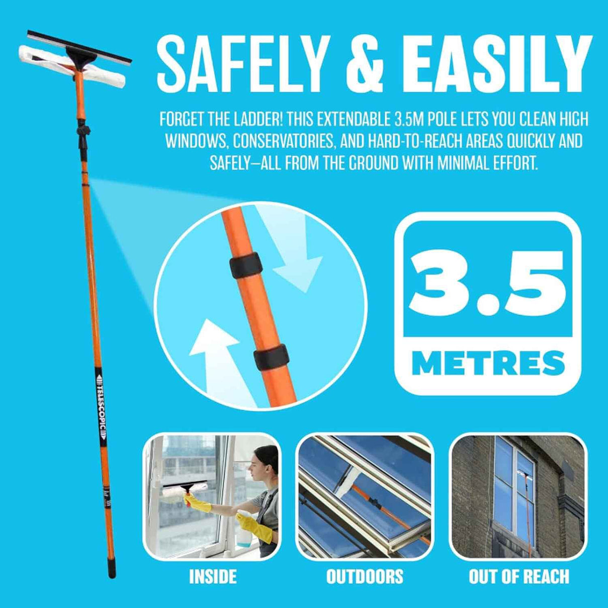 3.5m Telescopic Window Cleaner Squeegee â€“ Extendable &amp; Removable Head for Streak-Free Shine 7729920 2