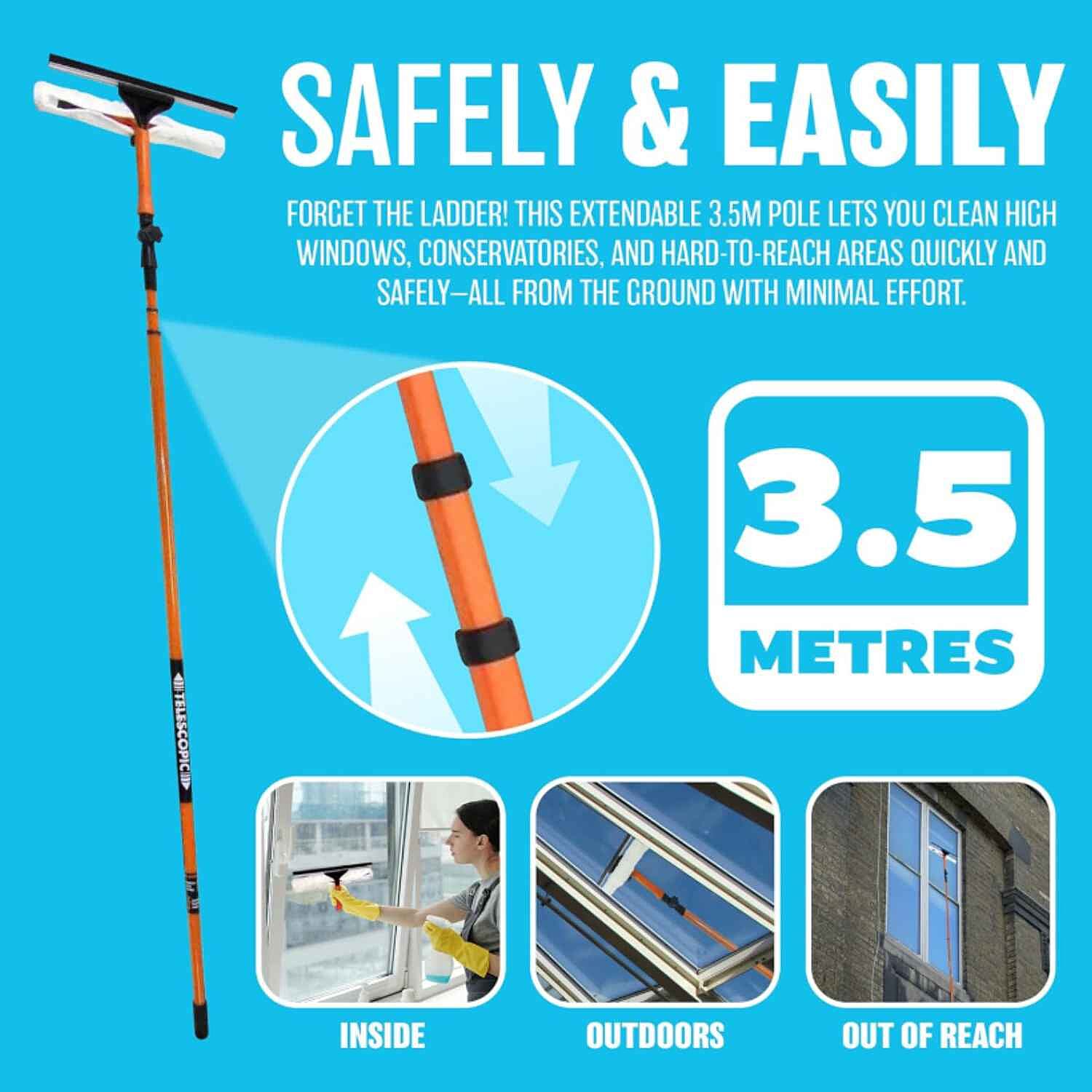 3.5m Telescopic Window Cleaner Squeegee â€“ Extendable &amp; Removable Head for Streak-Free Shine 7729920 2