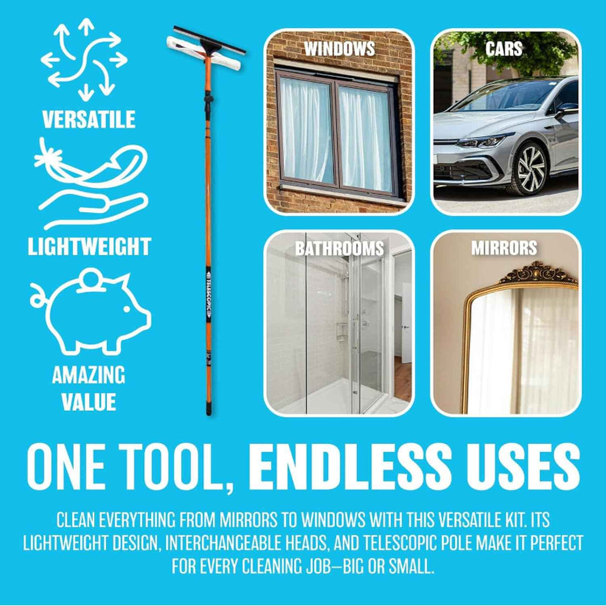 3.5m Telescopic Window Cleaner Squeegee â€“ Extendable &amp; Removable Head for Streak-Free Shine 7729920 6