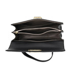 Designer Inspired Closeout Deal - Genuine Leather Structured Top Handle Satchel with Gold-Tone Lock - Black_7730138_5