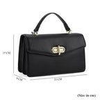 Designer Inspired Closeout Deal - Genuine Leather Structured Top Handle Satchel with Gold-Tone Lock - Black_7730138_6