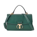 Designer Inspired Closeout Deal - Genuine Leather Structured Top Handle Satchel with Gold-Tone Lock - Green_7730139