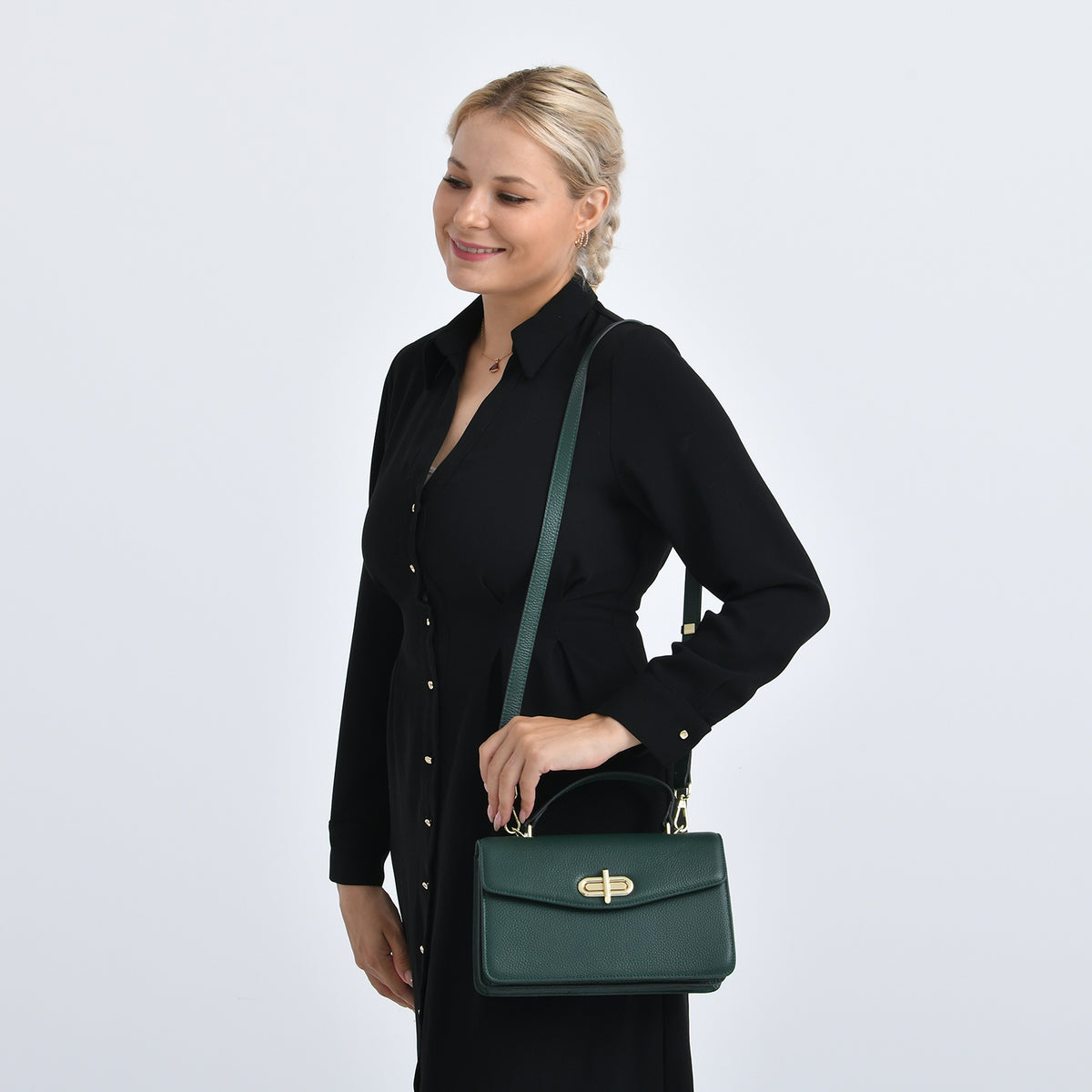 Genuine Leather Flap Crossbody Bag with Handle Drop V32592210 3