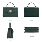 Designer Inspired Closeout Deal - Genuine Leather Structured Top Handle Satchel with Gold-Tone Lock - Green_7730139_4