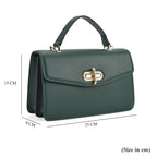 Designer Inspired Closeout Deal - Genuine Leather Structured Top Handle Satchel with Gold-Tone Lock - Green_7730139_6