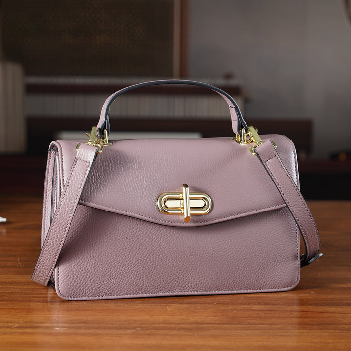 Genuine Leather Flap Crossbody Bag with Handle Drop V32654710 2