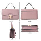 Designer Inspired Closeout Deal - Genuine Leather Structured Top Handle Satchel with Gold-Tone Lock - Taupe_7730141_3