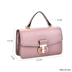 Designer Inspired Closeout Deal - Genuine Leather Structured Top Handle Satchel with Gold-Tone Lock - Taupe_7730141_5