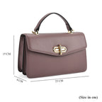 Designer Inspired Closeout Deal - Genuine Leather Structured Top Handle Satchel with Gold-Tone Lock - Taupe_7730141_6