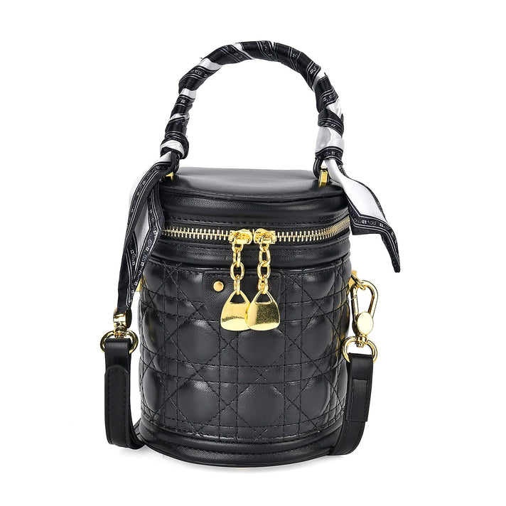 Designer Inspired Crossbody Scarf Bucket Bag with Detachable Shoulder Strap - Black 7730332 1