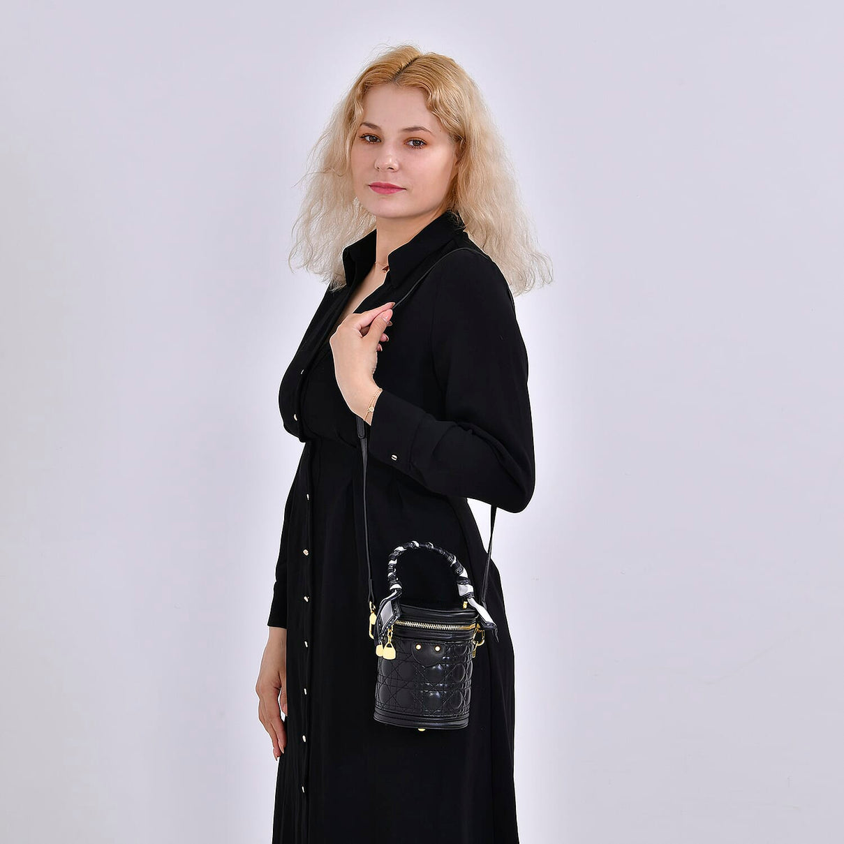 Designer Inspired Crossbody Scarf Bucket Bag with Detachable Shoulder Strap - Black 7730332 2