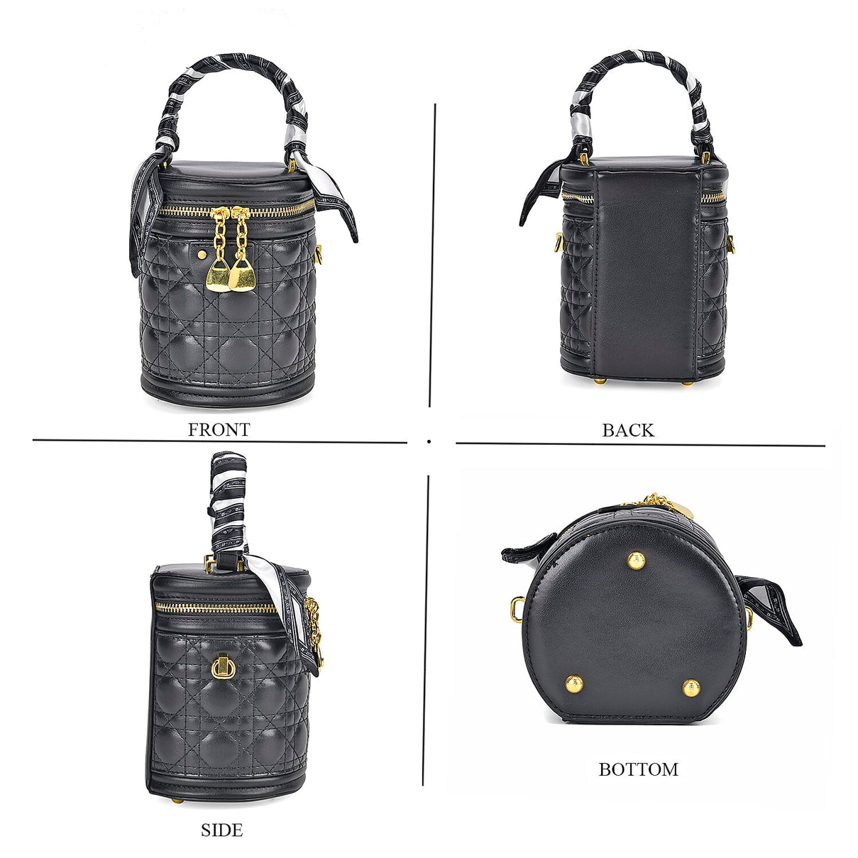 Designer Inspired Crossbody Scarf Bucket Bag with Detachable Shoulder Strap - Black 7730332 4