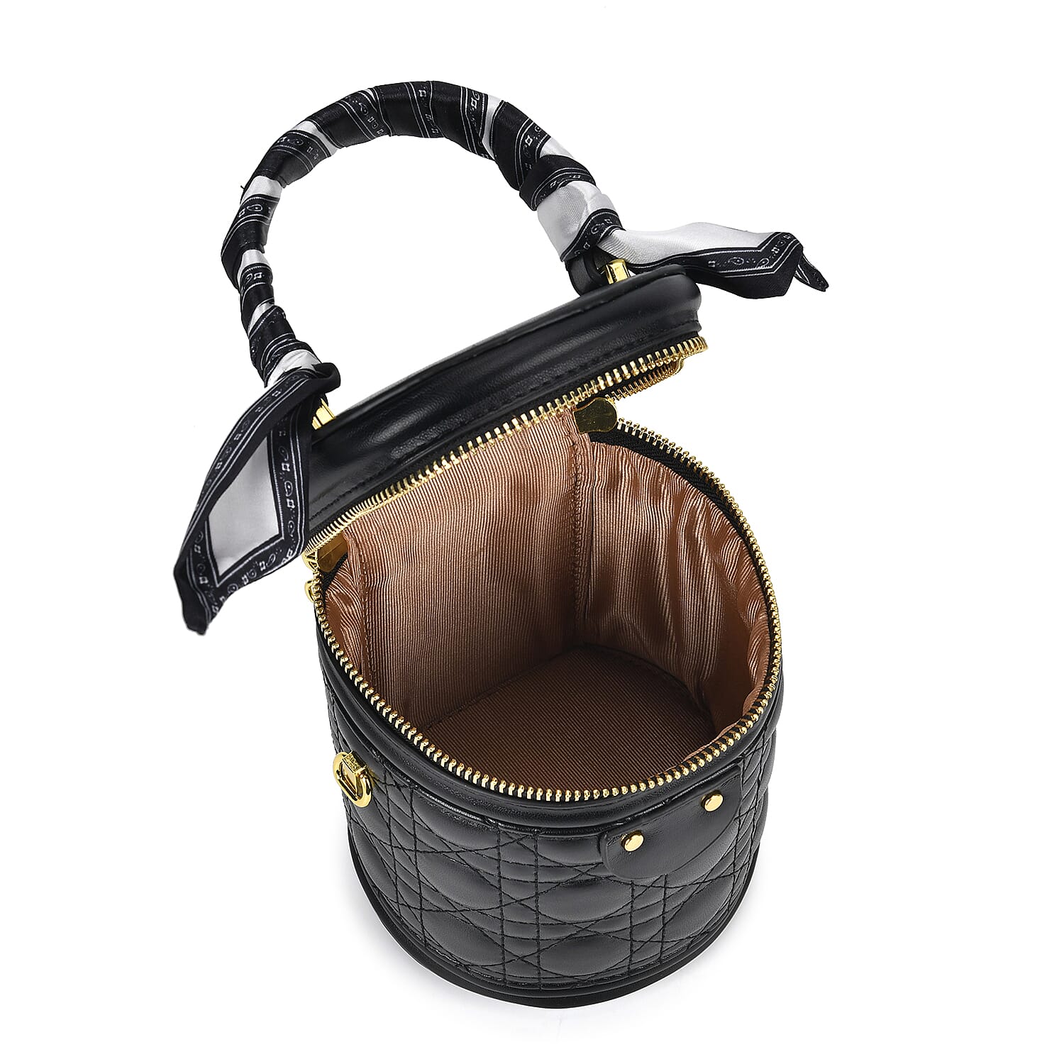 Designer Inspired Crossbody Scarf Bucket Bag with Detachable Shoulder Strap - Black 7730332 5