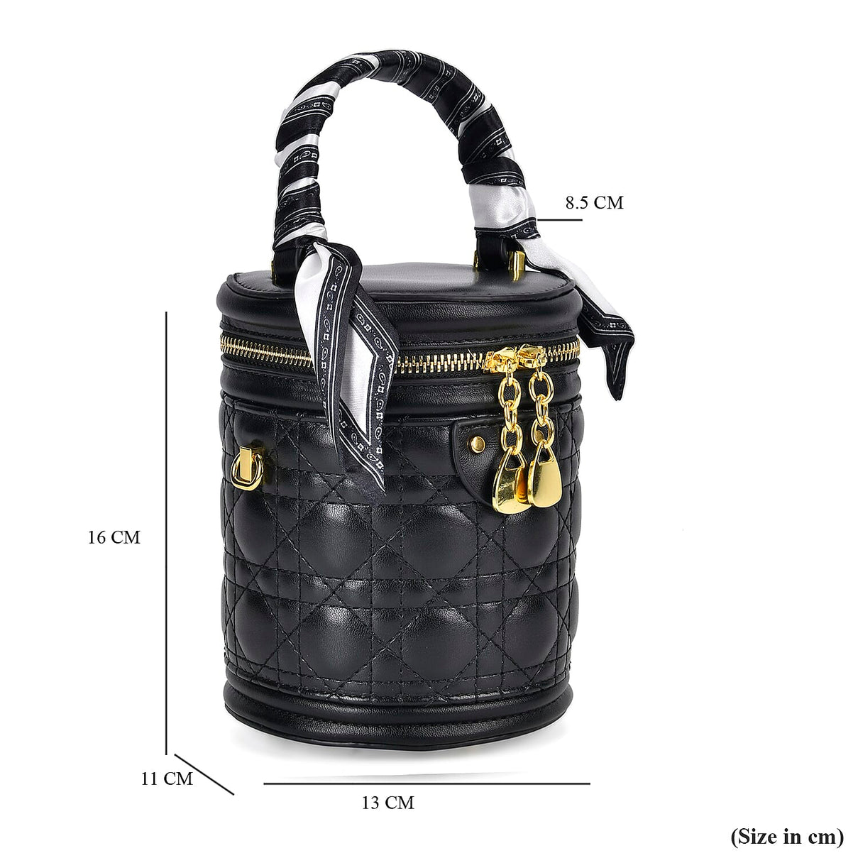 Designer Inspired Crossbody Scarf Bucket Bag with Detachable Shoulder Strap - Black 7730332 7