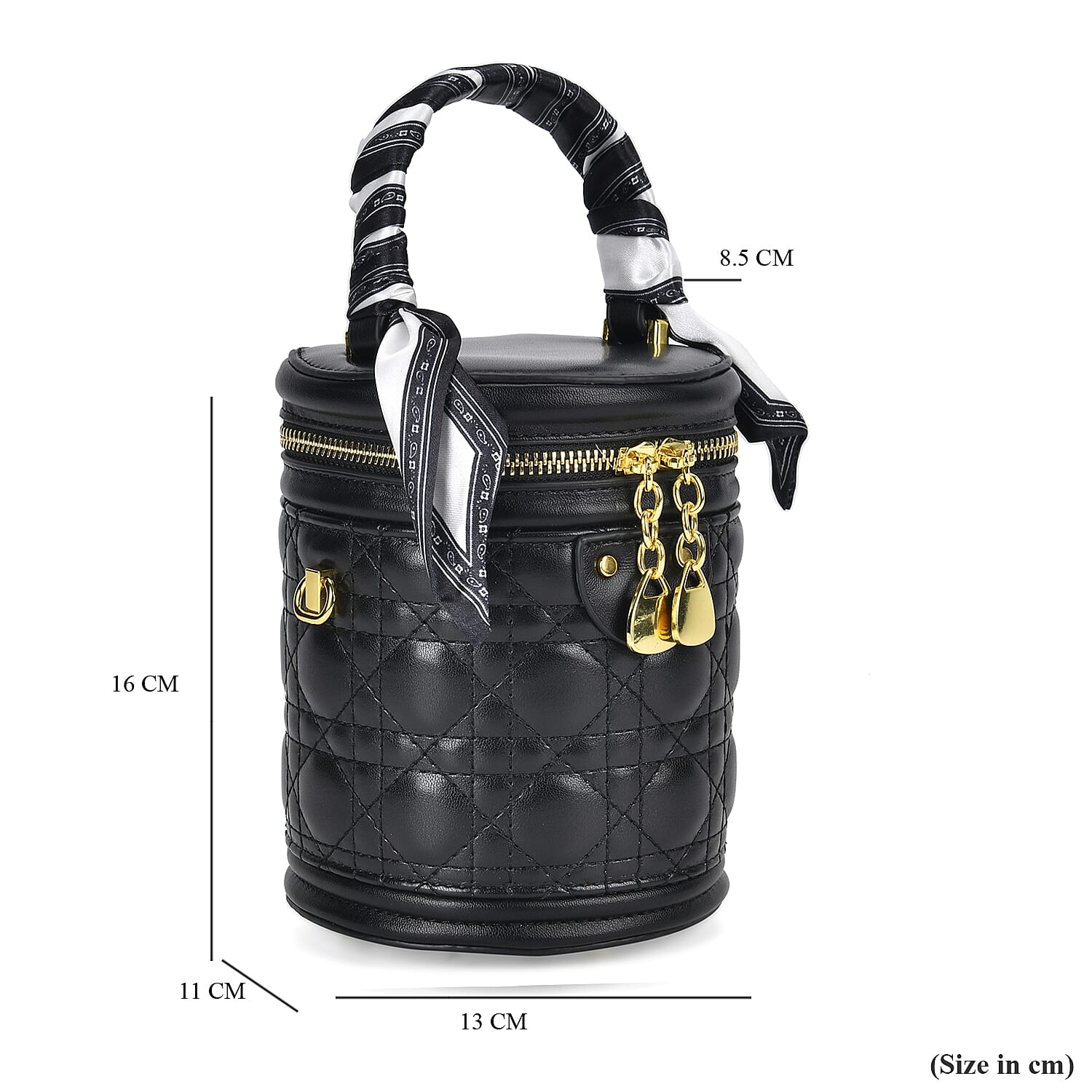 Designer Inspired Crossbody Scarf Bucket Bag with Detachable Shoulder Strap - Black 7730332 7