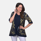 Styled by Floral Printed Kimono Jacket (Size S) - Navy_7730609