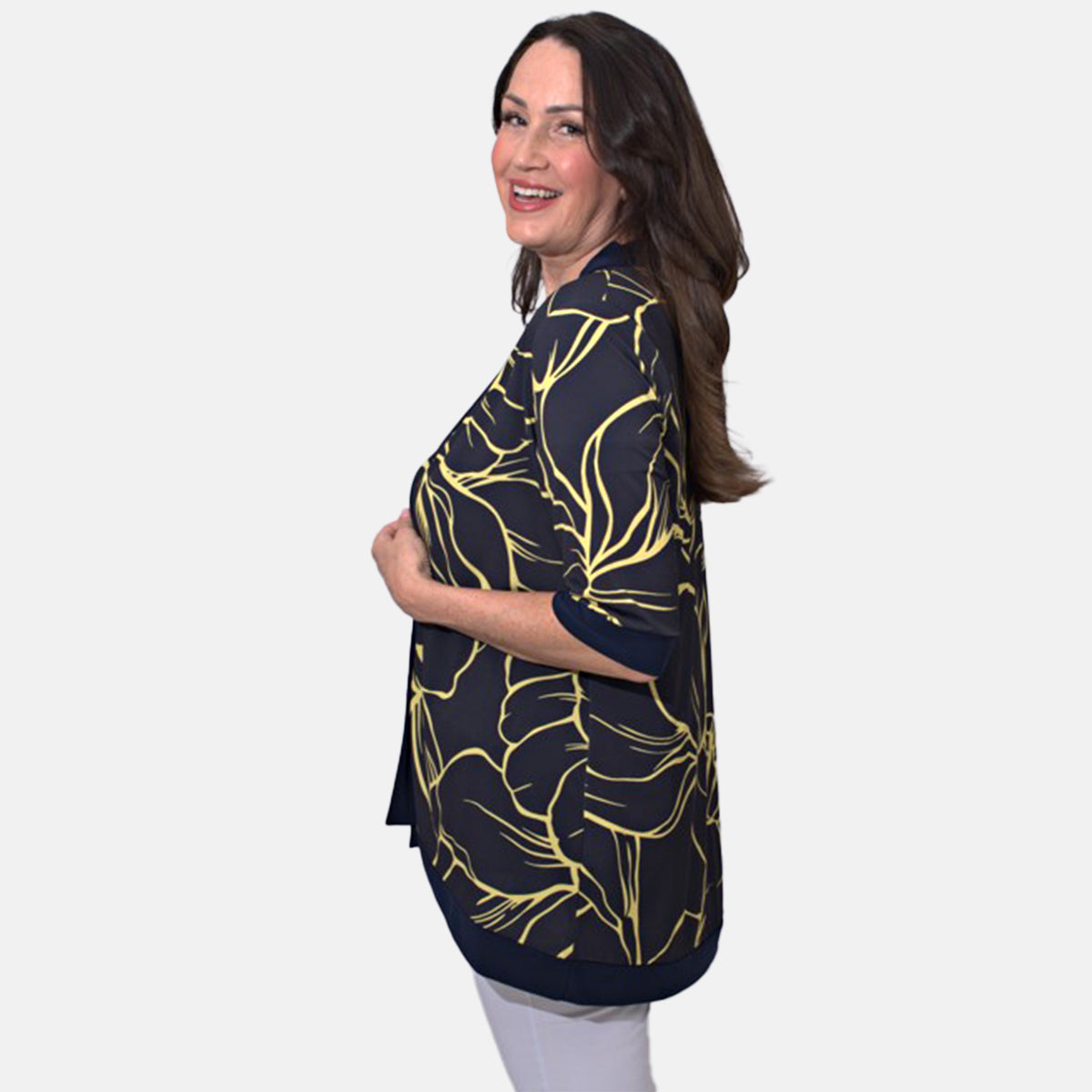 Styled by Floral Printed Kimono Jacket (Size S) - Navy V32610537 1