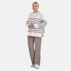La Marey Stripe Pattern Relaxed Fit Jumper (Size XL) - White_7731816