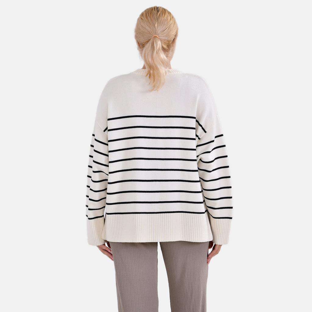 La Marey Stripe Pattern Relaxed Fit Jumper (Size XL) - White_7731816_1