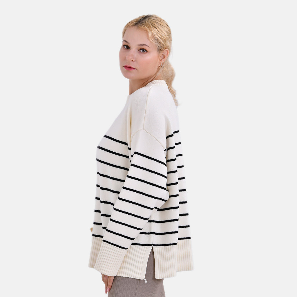 La Marey Stripe Pattern Relaxed Fit Jumper (Size XL) - White_7731816_3