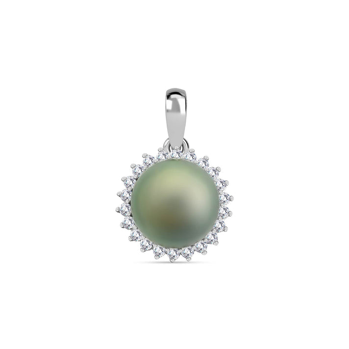 ILIANA 6.7 Ct. AAA Tahiti Pearl, White Diamond SI Floral Pendant in 18K White Gold 7732969 1