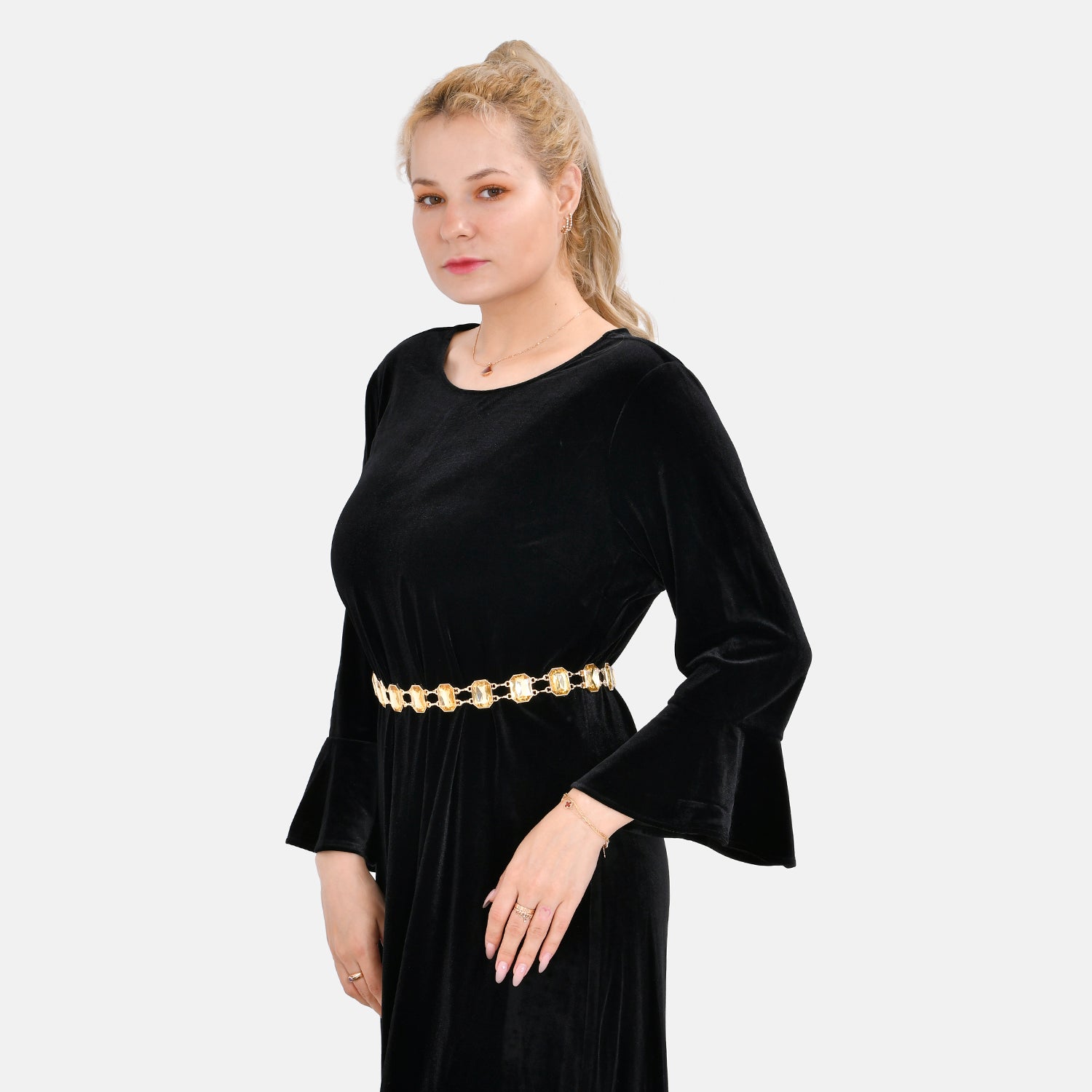 Women Concho Chain-Link Belt (Free Size, 105 cm) - Golden 7733600 0