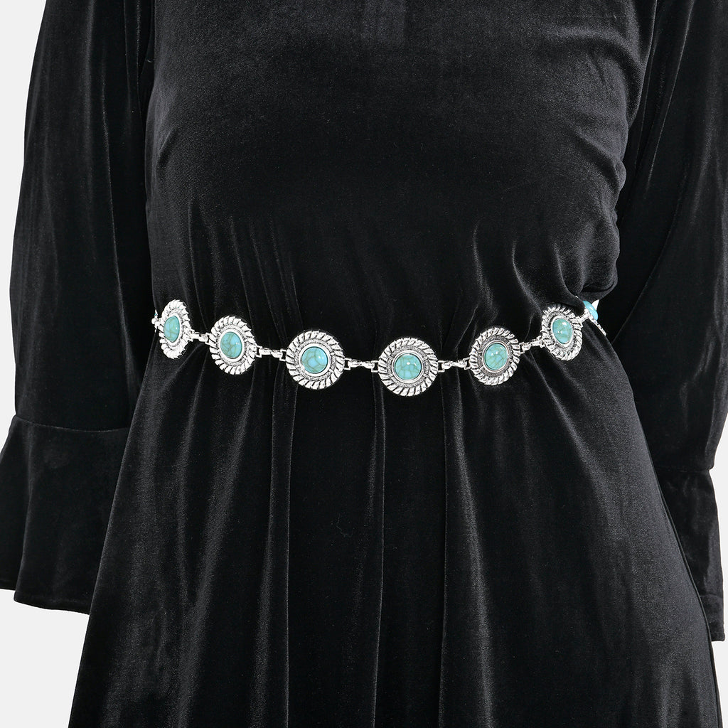 Women Concho Chain-Link Belt (Free Size, 110 cm) - Silver_7733608_1