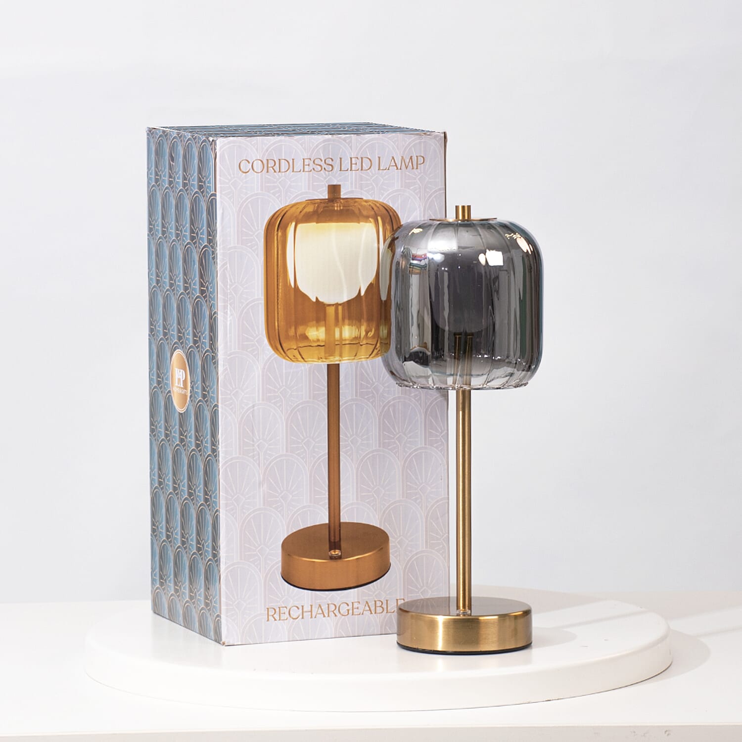 Lesser and Pavey Rechargeable Cordless Touch Lamp - Gold &amp; Grey 7736686 0