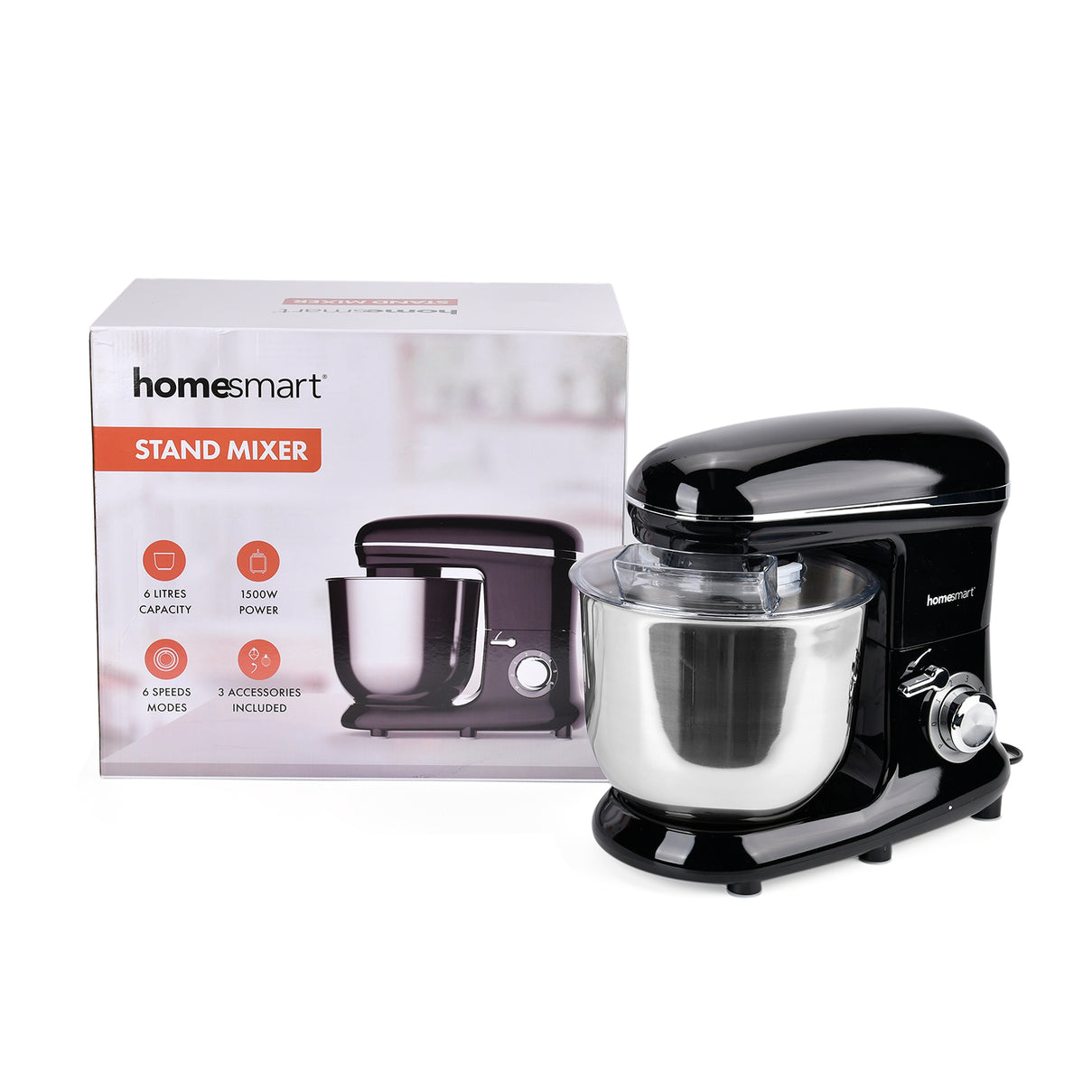 HOMESMART Stand Mixer with 3 Blades, 6 Speed Rotary Control Etc. (6.0 L,1500W ) - Black 7740055 8