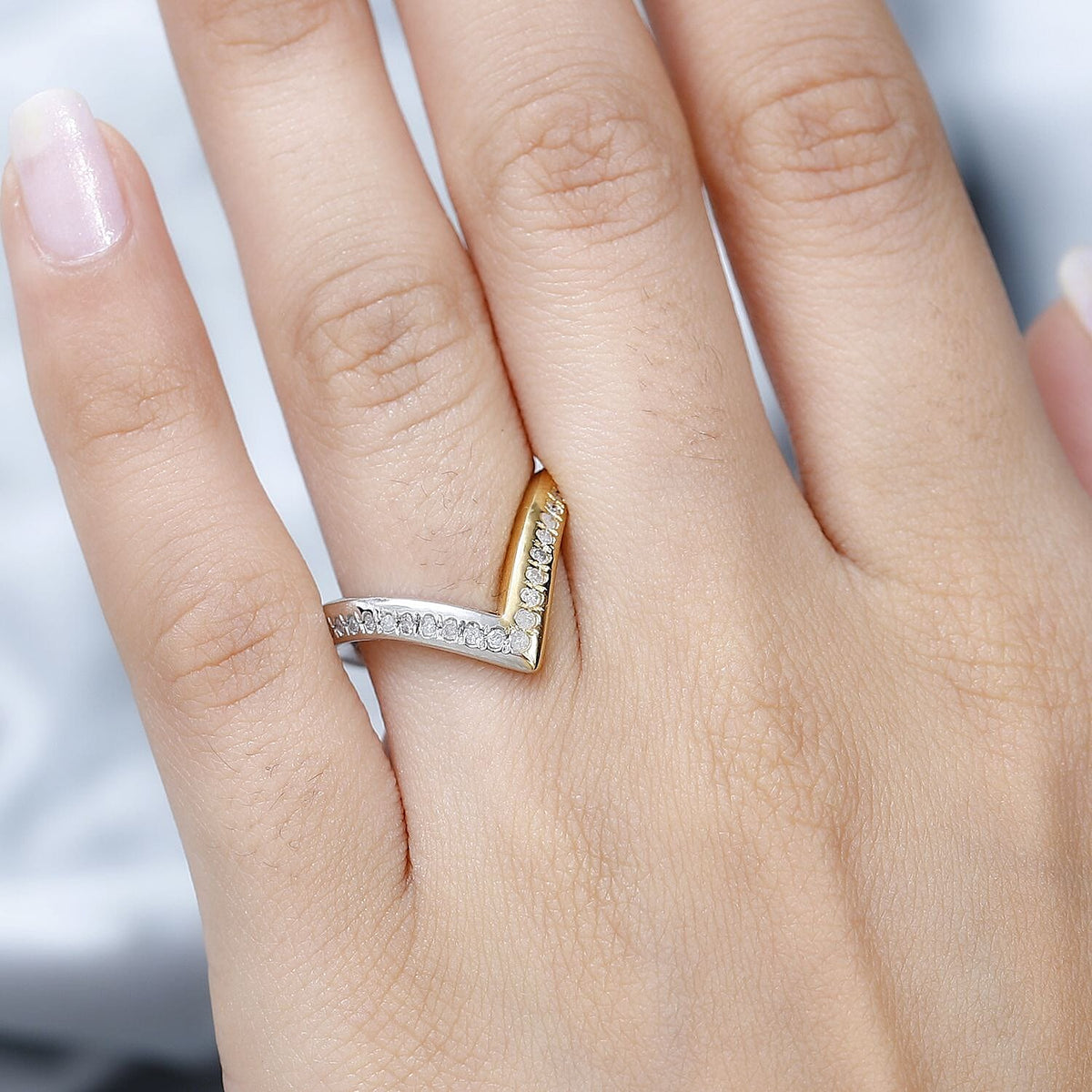 JCK Vegas Find - Diamond Wishbone Ring in 18K Vermeil Yellow Gold and Platinum Plated Sterling Silver V32521539 2