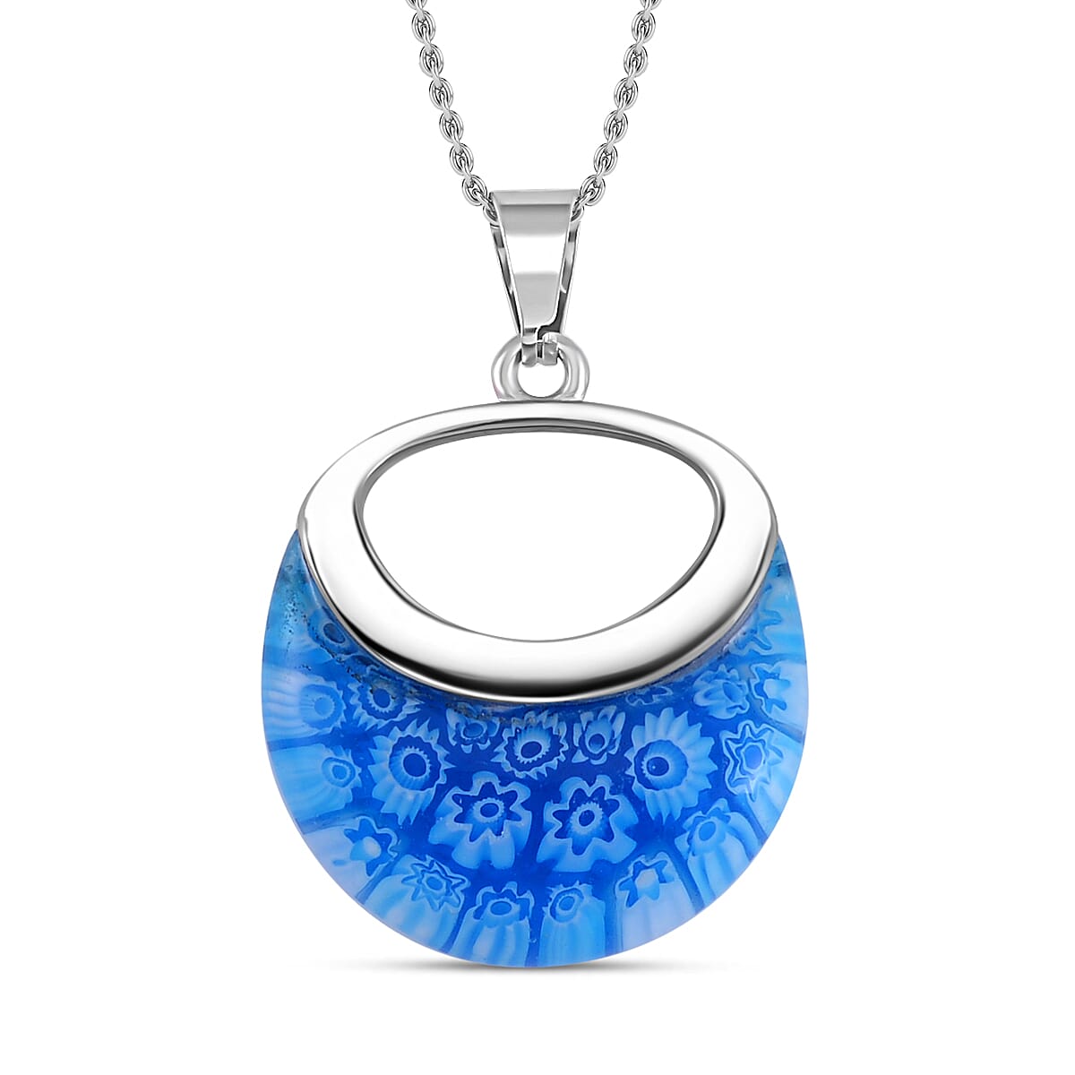 Blue Colour Murano Style Necklace (Size - 24) Pure White Stainless Steel V32531213 0