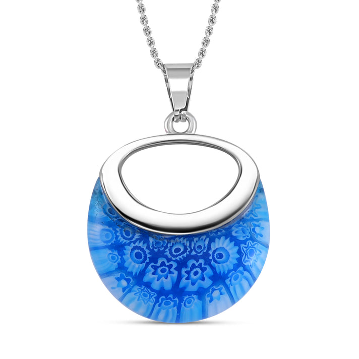 Blue Colour Murano Style Necklace (Size - 24) Pure White Stainless Steel 7744135 1