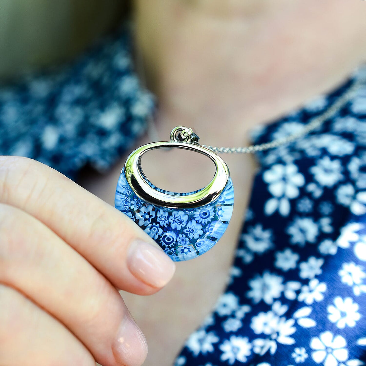 Blue Colour Murano Style Necklace (Size - 24) Pure White Stainless Steel V32531213 2