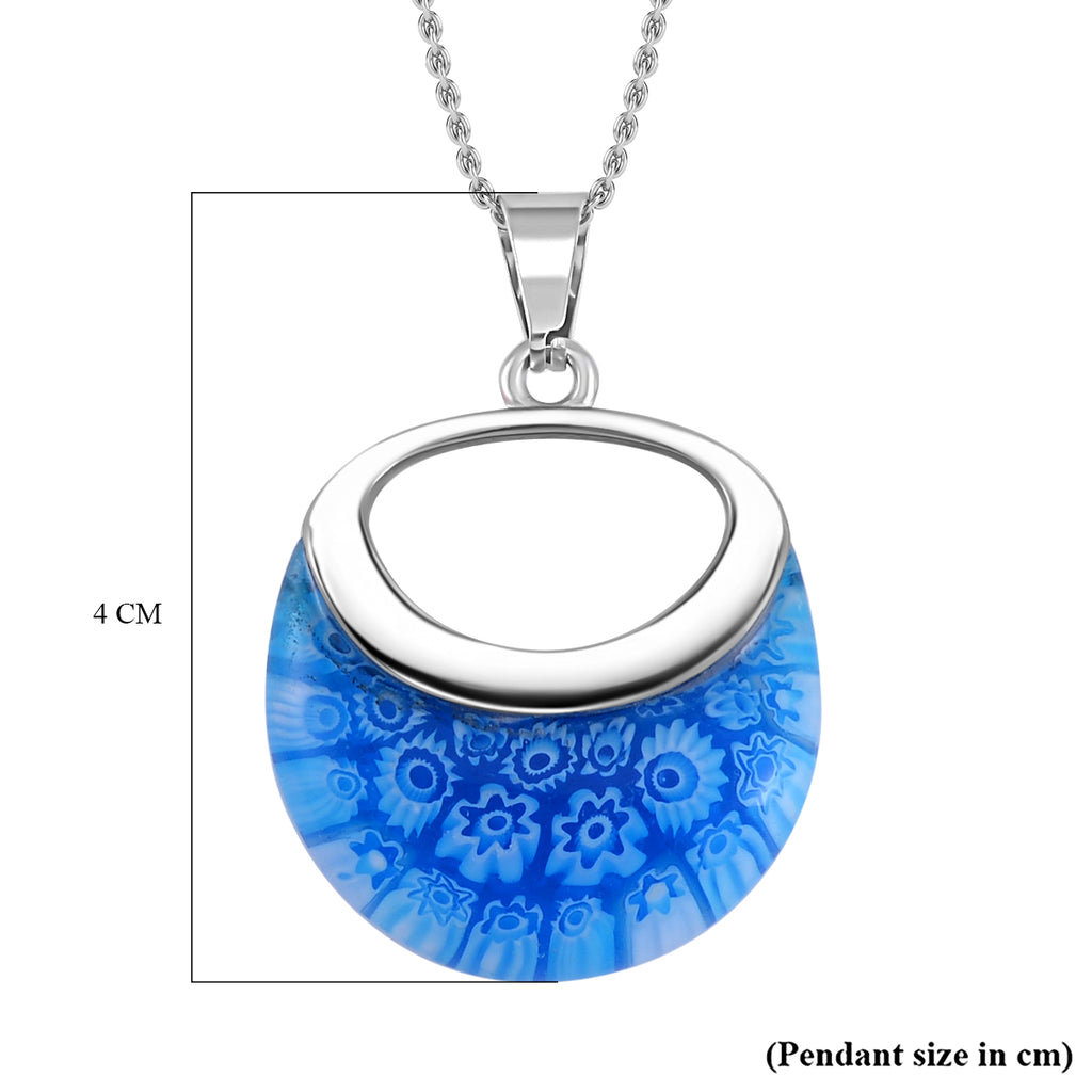 Blue Color Murano Glass  Necklace (Size - 24) Pure White Stainless Steel_7744135_6