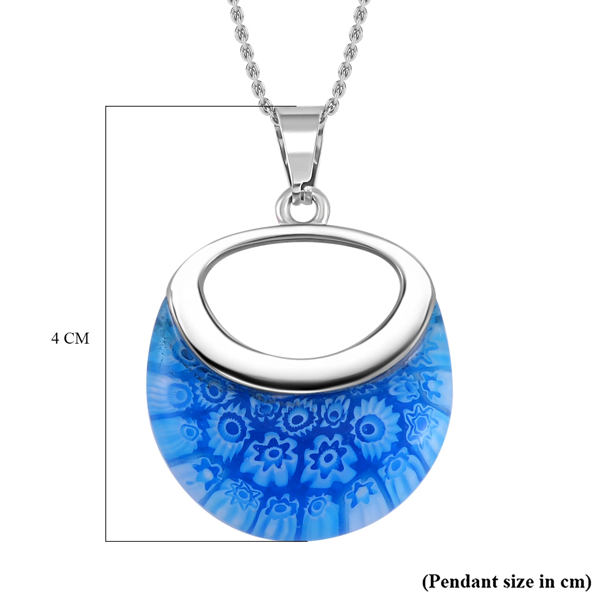 Blue Colour Murano Style Necklace (Size - 24) Pure White Stainless Steel 7744135 7
