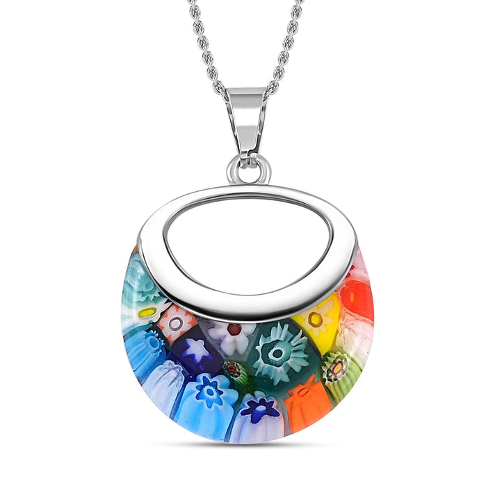 Multi Colour Murano Style Necklace (Size - 24) Pure White Stainless Steel 7744138 1