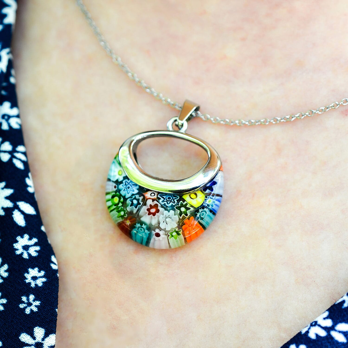 Multi Colour Murano Style Necklace (Size - 24) Pure White Stainless Steel 7744138 3