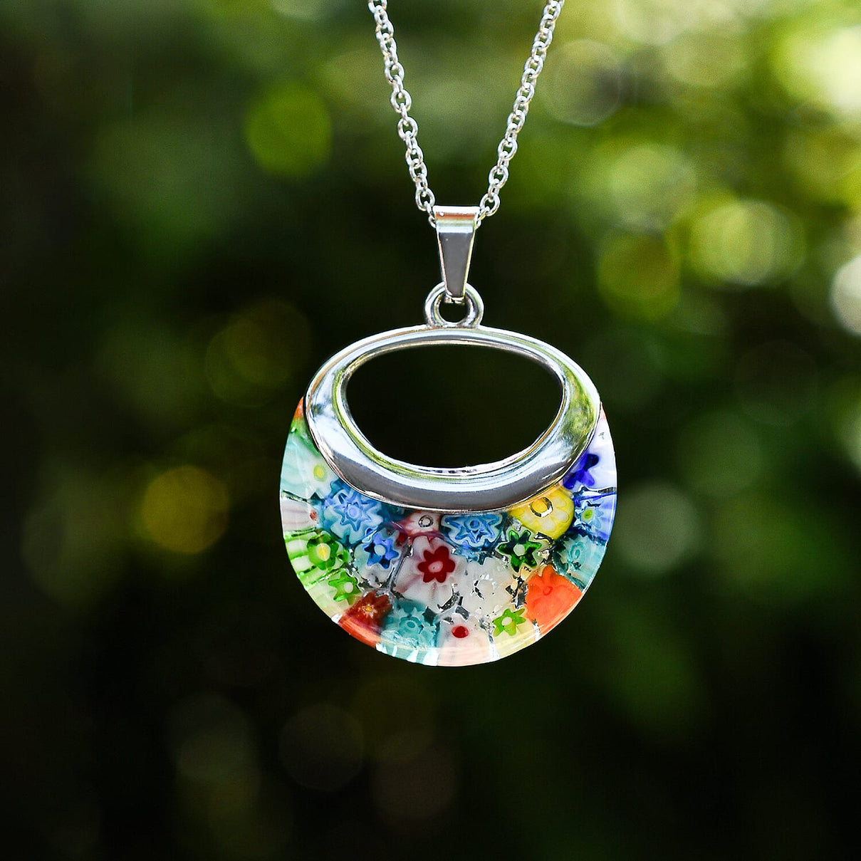 Multi Colour Murano Style Necklace (Size - 24) Pure White Stainless Steel 7744138 5
