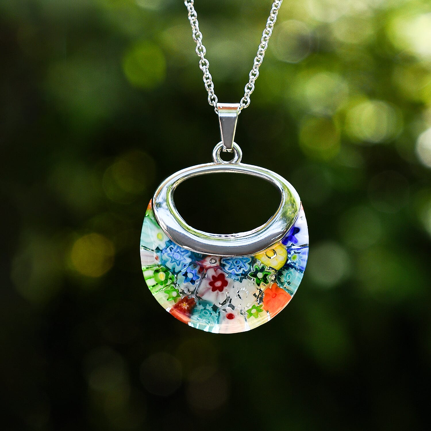Multi Colour Murano Style Necklace (Size - 24) Pure White Stainless Steel 7744138 5